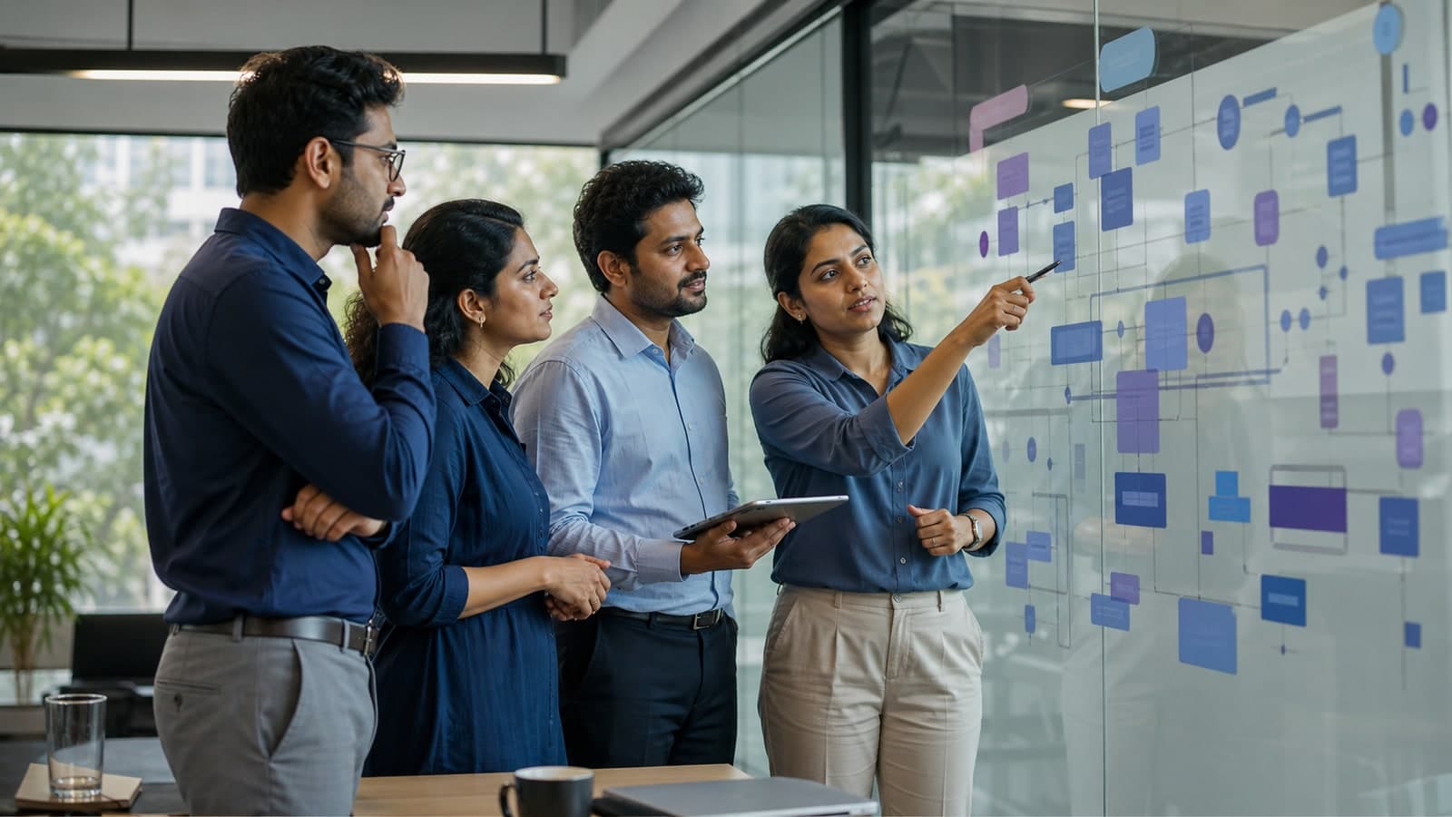 L&D and business leaders reviewing an AI capability plan across departments