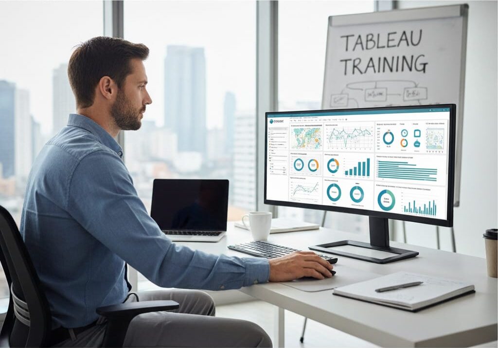 Illustration of a Tableau dashboard with charts and KPIs