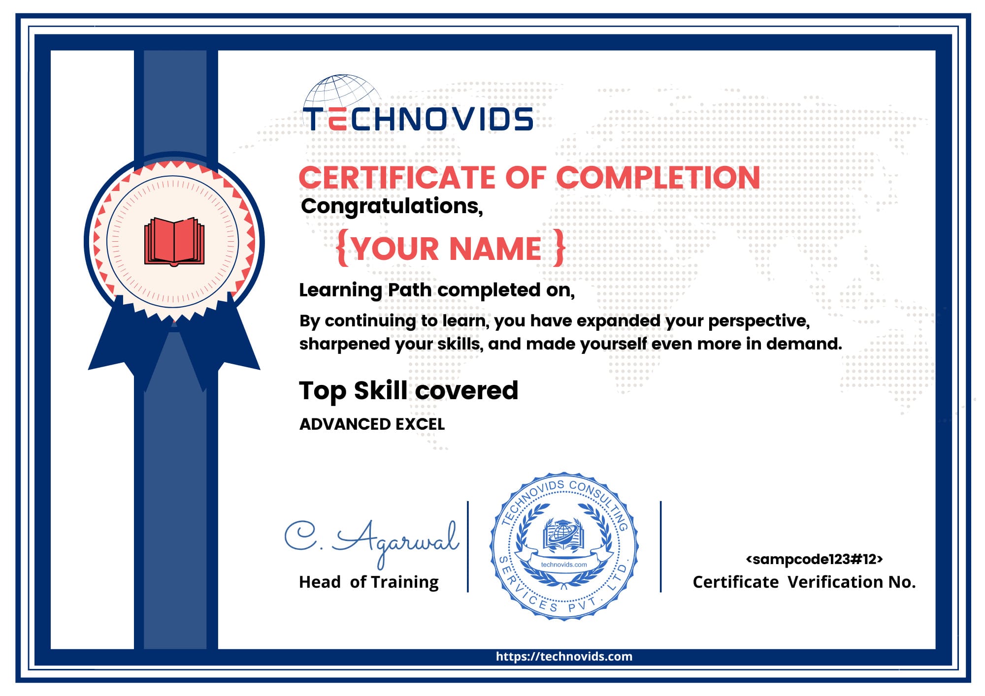 Sample Technovids Qlik Sense Course Completion Certificate